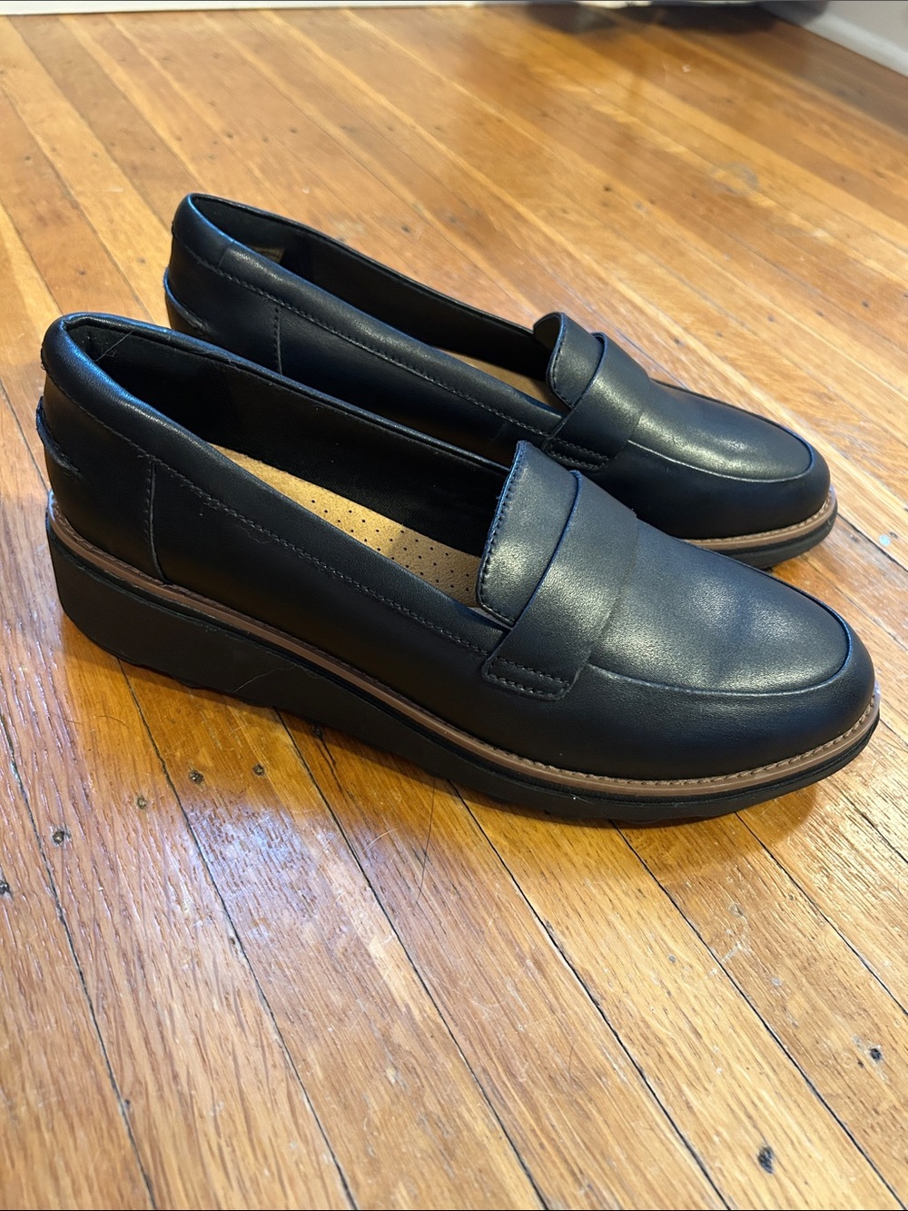 Clarks Black Leather Slip-On Penny Loafers for Women